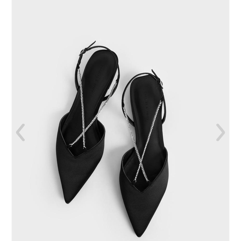 Charles & Keith black gems straps flats